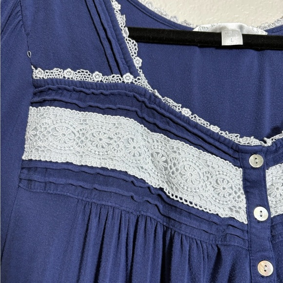 Eileen West Navy Long Sleeve Nightgown. Super soft Modal fabric with White Lace - Picture 2 of 12